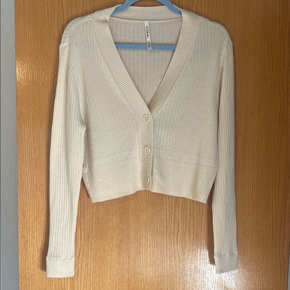 Soma Cream Ribbed Cardigan Sweater